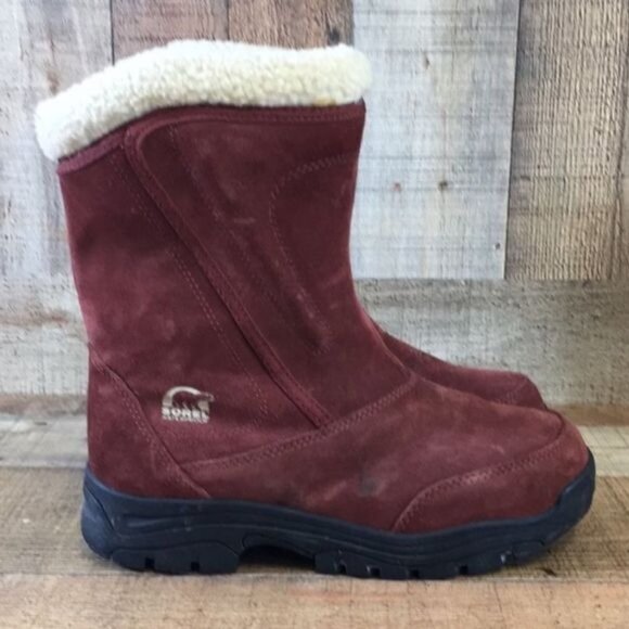Sorel Winter Boots Womens 8 Red Suede Leather‎ Water Fall Waterproof Insulated - Picture 1 of 15